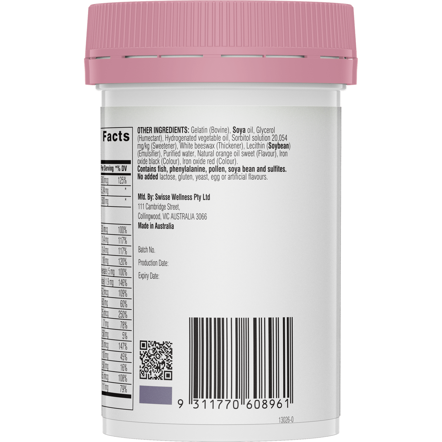 Swisse Pregnancy Multivitamin Back Side