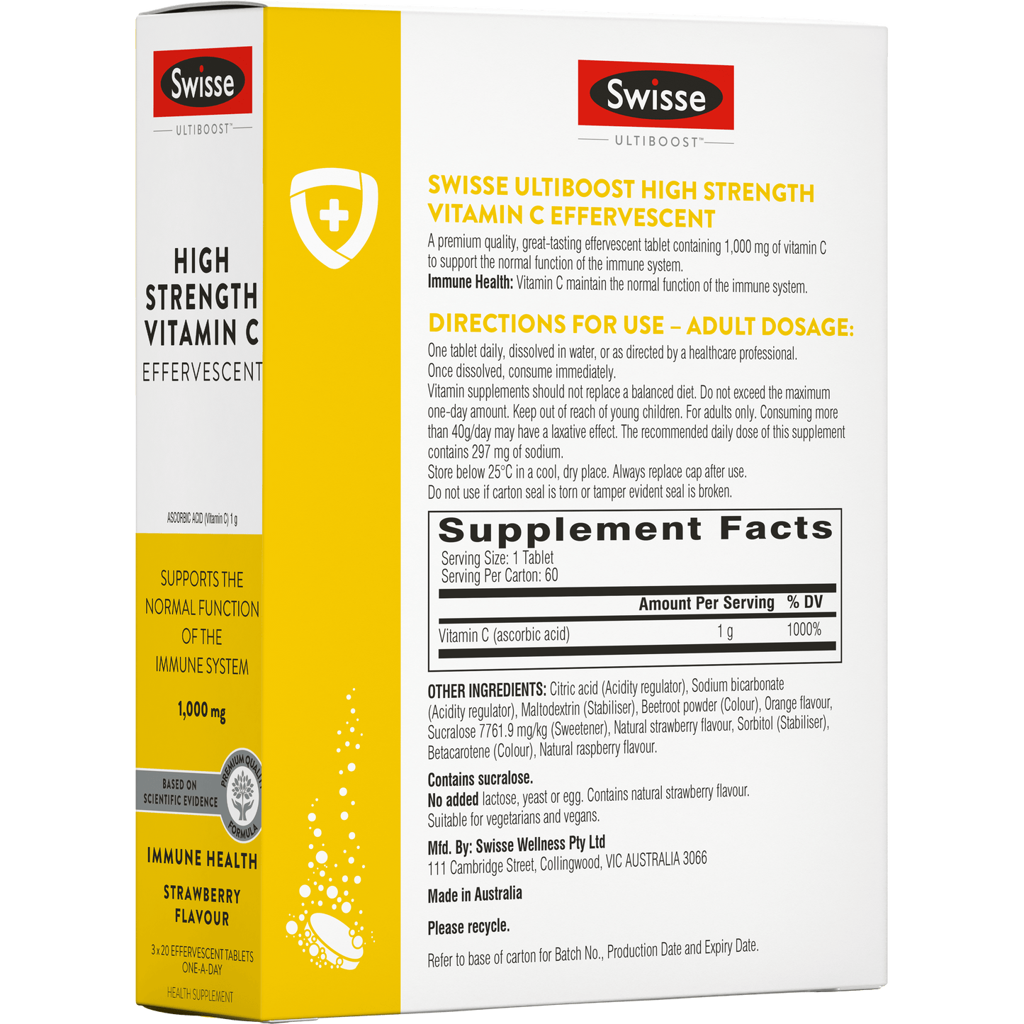 Swisse High Strength Vitamin C Effervescent Carton Back Side