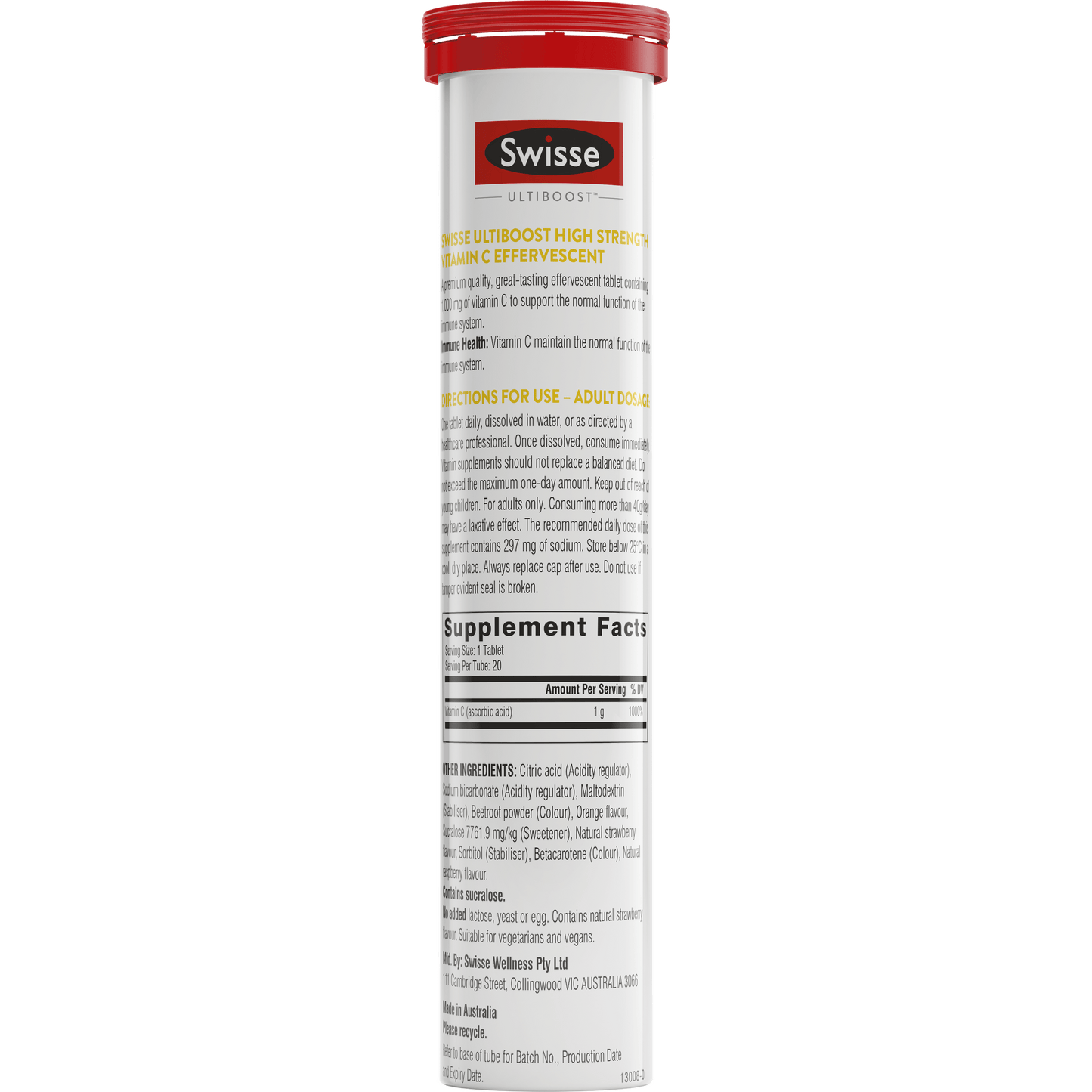 Swisse High Strength Vitamin C Effervescent Back Side