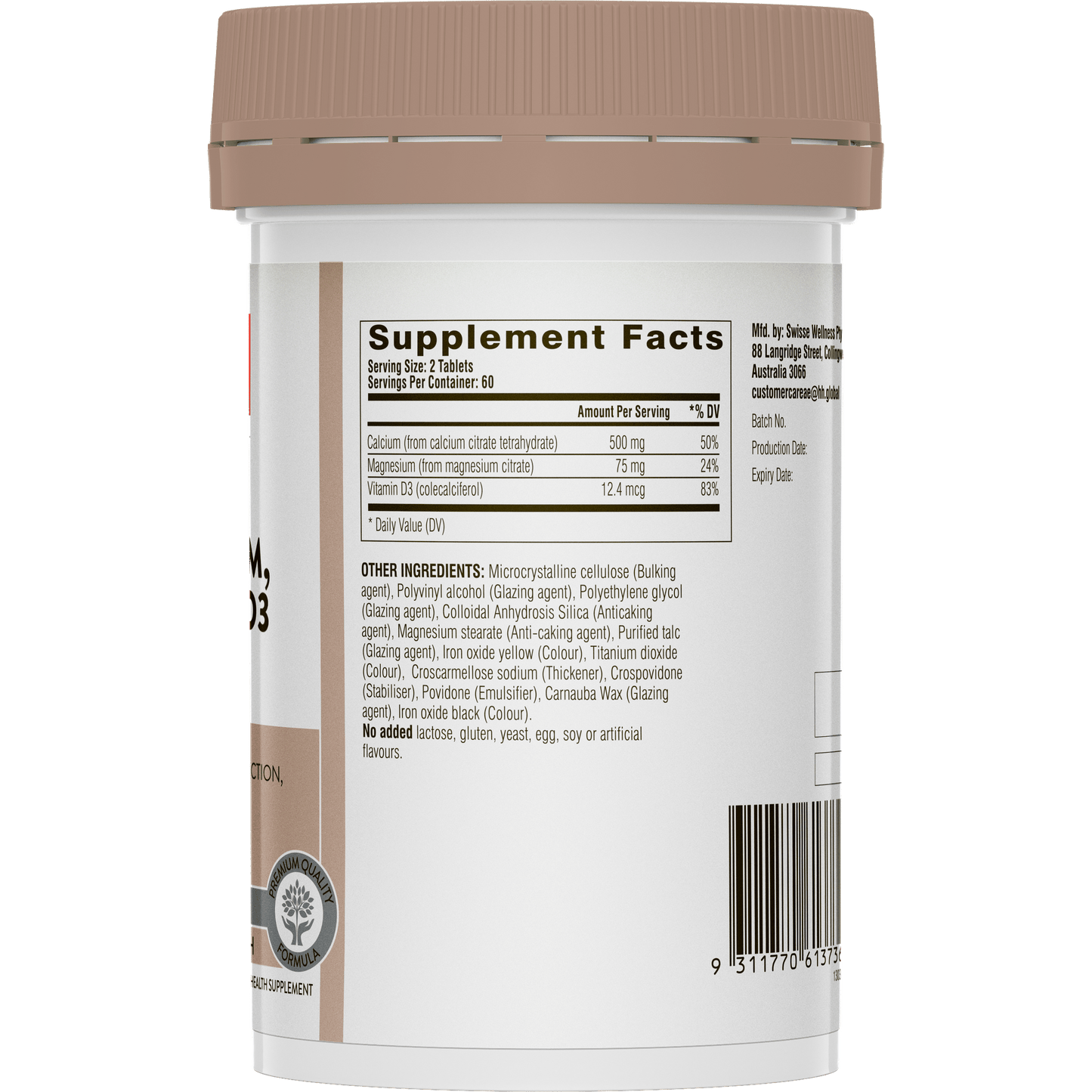 Swisse Magnesium, Calcium and D3 Right Side