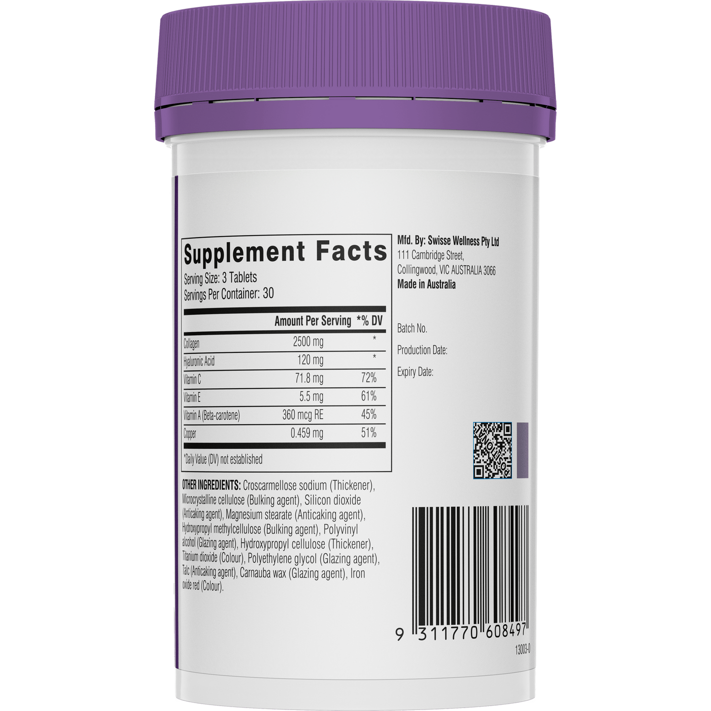 Swisse Collagen+ Tablets Back Side