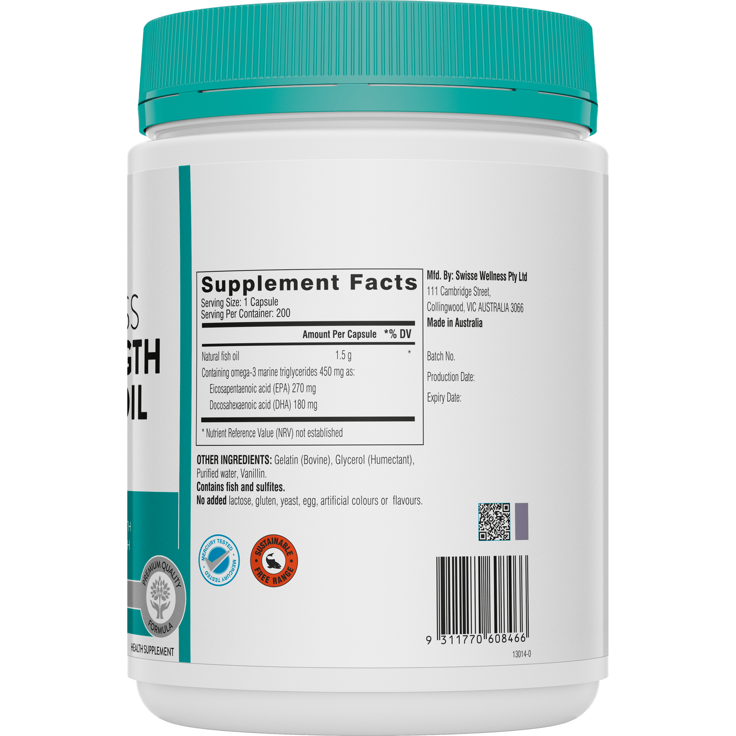 Swisse Odourless High Strength Wild Fish Oil 1500mg Right Side