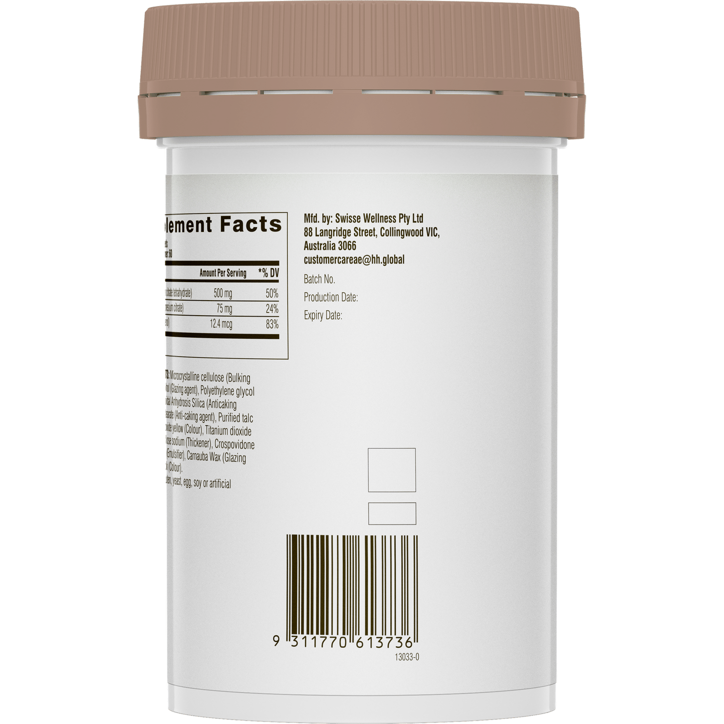 Swisse Magnesium, Calcium and D3 Back Side