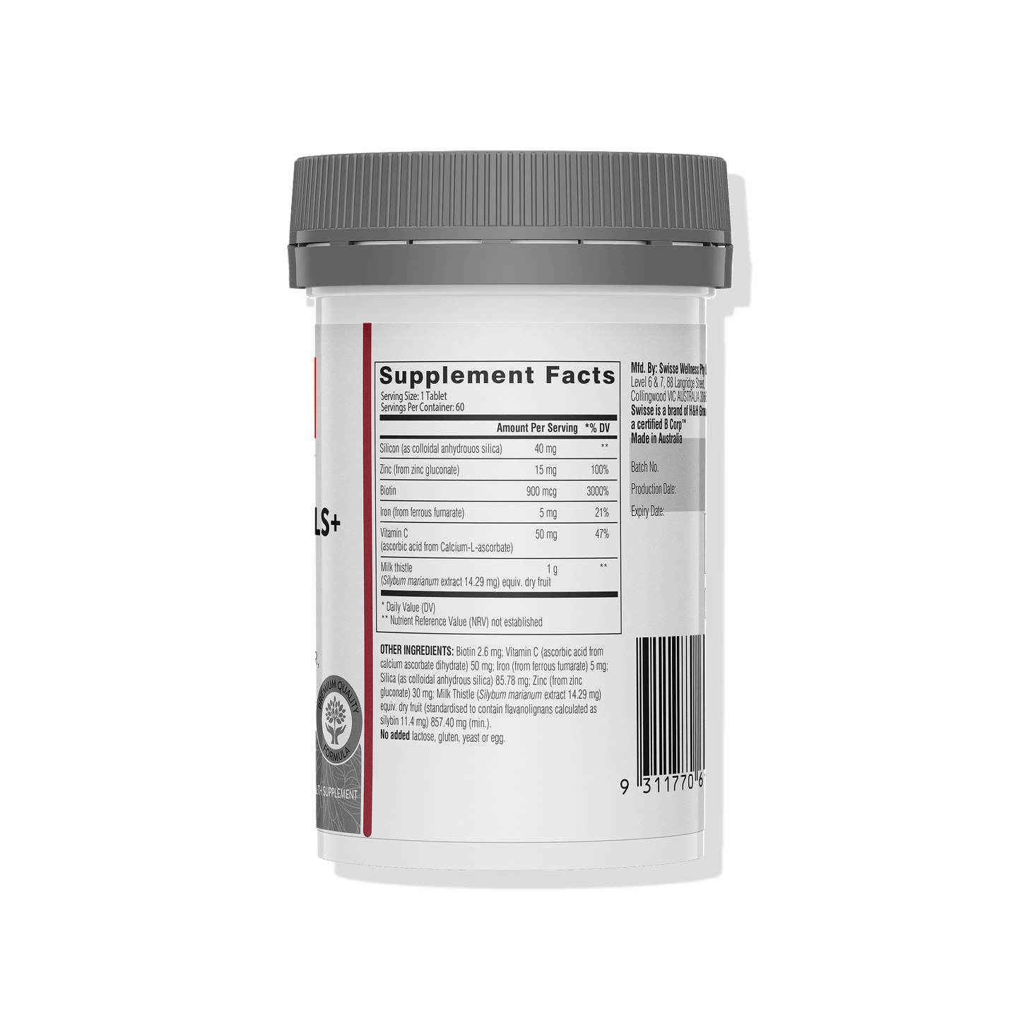 Supplement container with label showing 'Supplement Facts' on a white background