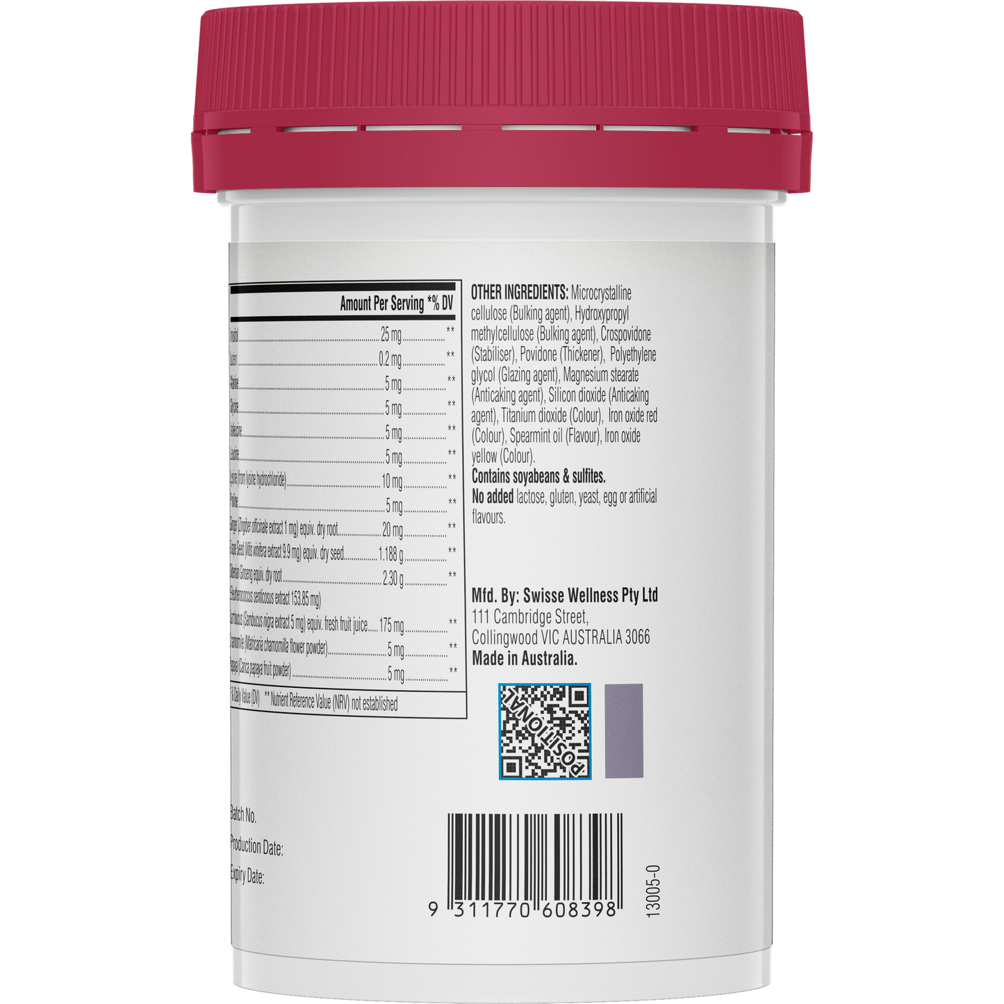 Swisse Women's Multivitamin Back Side