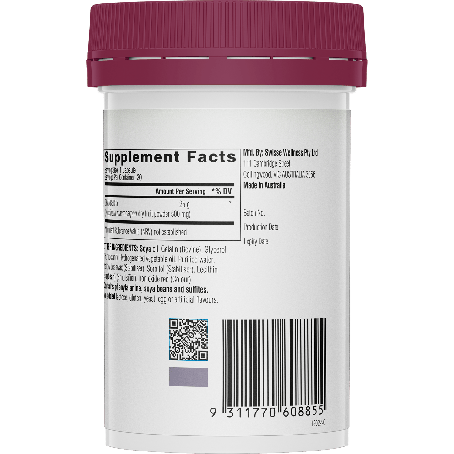 Swisse High Strength Cranberry Right Side